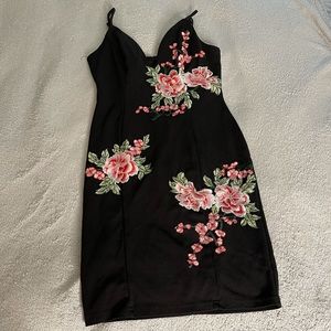 Black Mini Dress with Floral accents